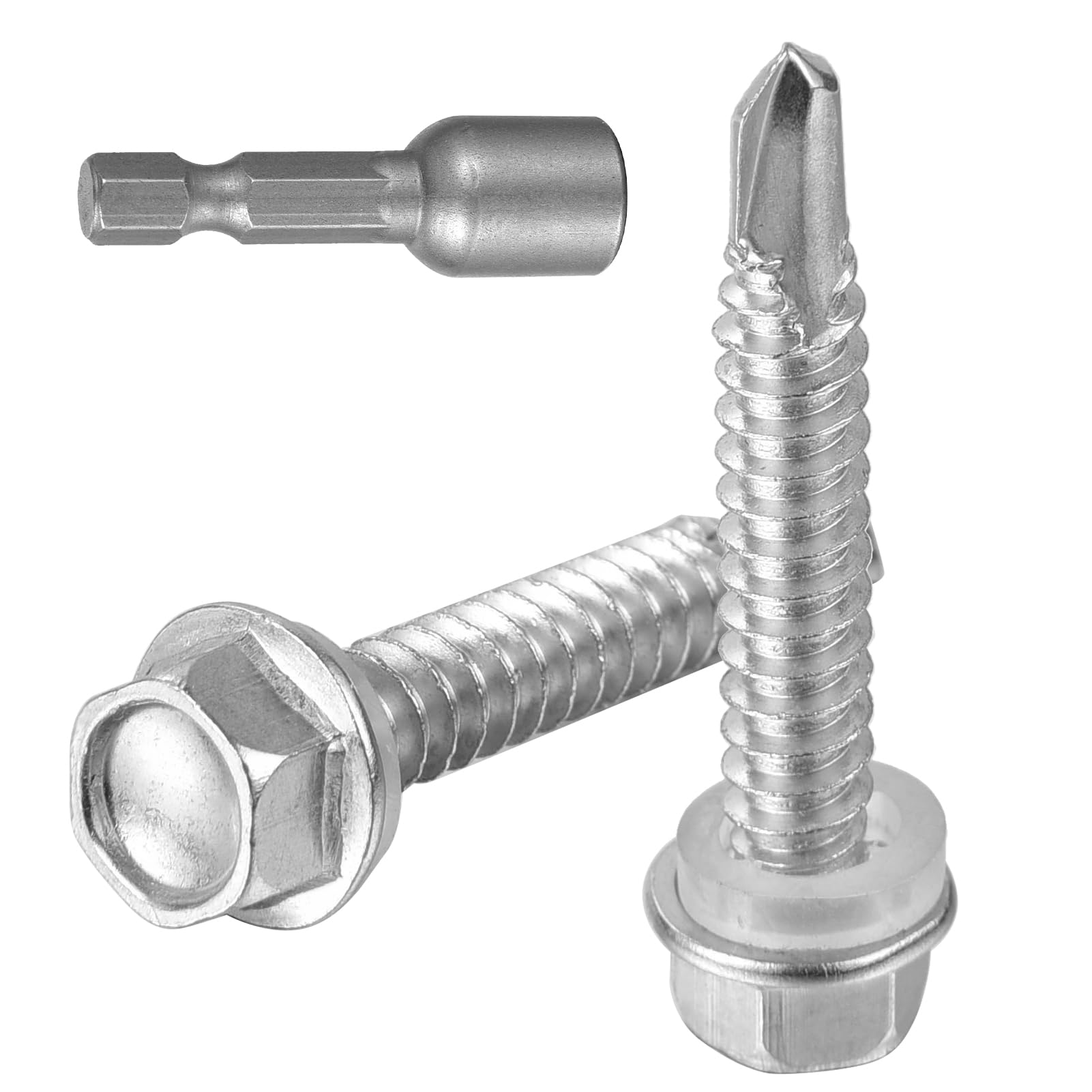 COCO Park #12 x 1 Hex Washer Head Self Drilling Screws 410 Stainless Steel Self Tapping Sheet Metal Screws, External Hex Drive Tek Screws, 70PCS