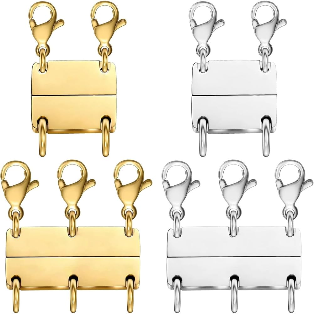 Hndhbfgrt Magnetic Clasps Jewelry Connectors, 4pcs Multi-Necklace For-for Layering Clasp in Silver and Gold Necklace Separator