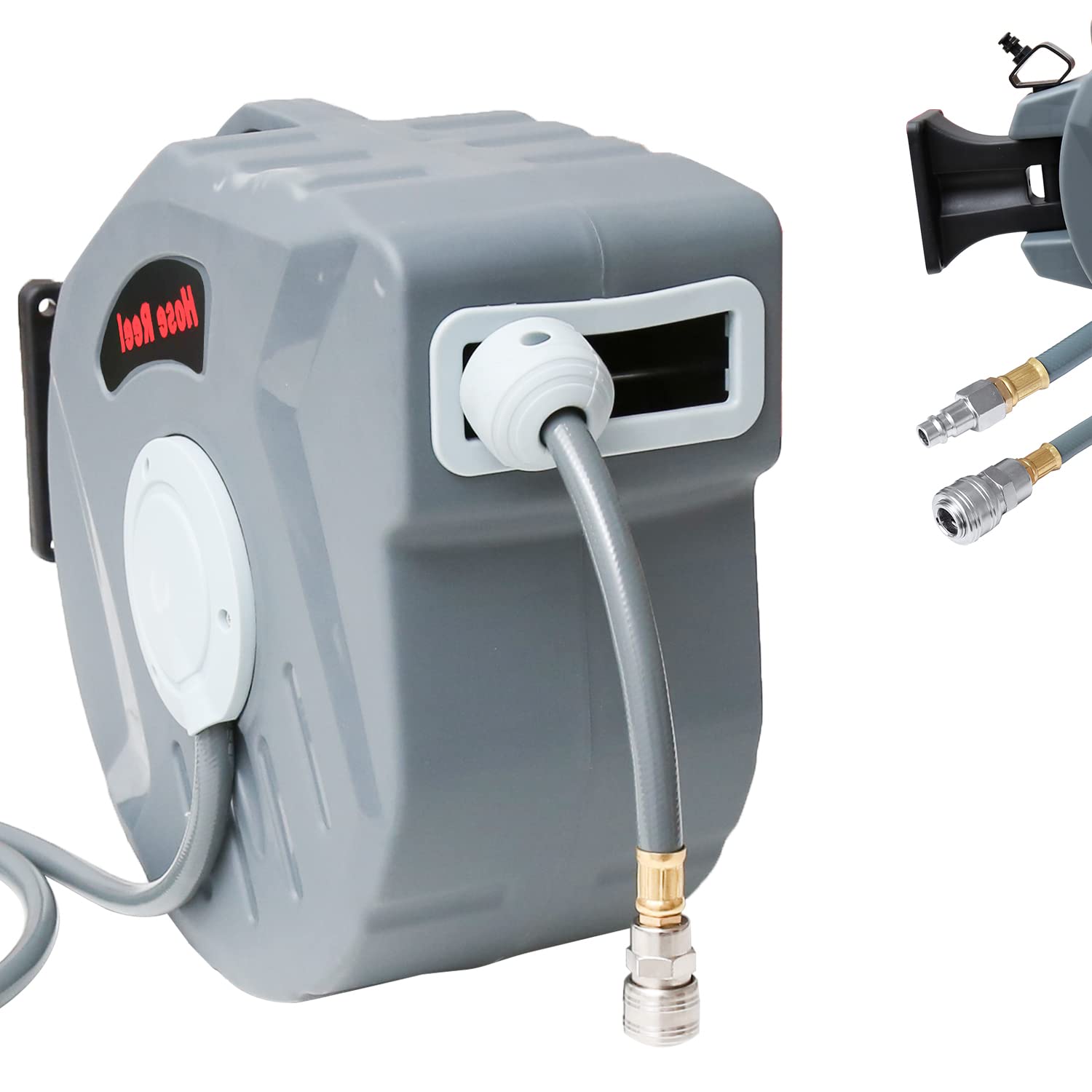 Enrollador automático de manguera de aire comprimido de 20 + 2 m, con conexión de 1/4", enrollado automático de 180°, para montaje en pared