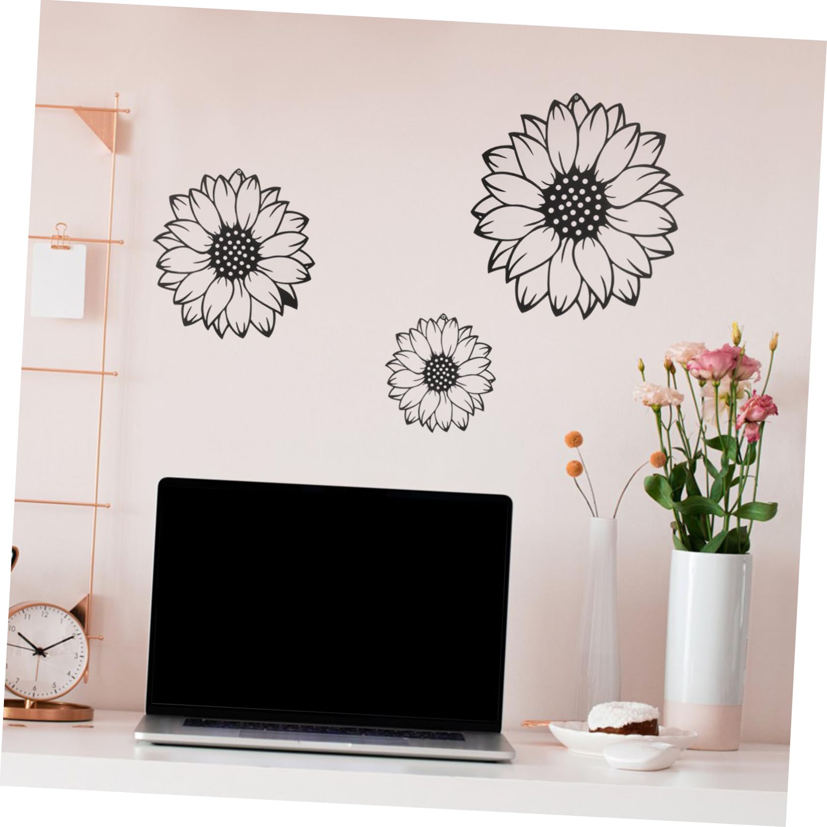 TOPBATHY Decorazione da Parete in Metallo a Girasole 3 Pezzi in Ferro Nero