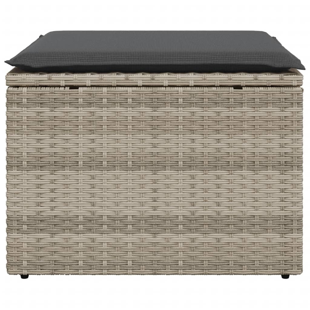 vidaXL Taburete de Jardín con Cojín, Reposapiés con Funda Extraíble, Asiento de Exterior, Taburete para Patio Terraza, Ratán Sintético Gris Claro