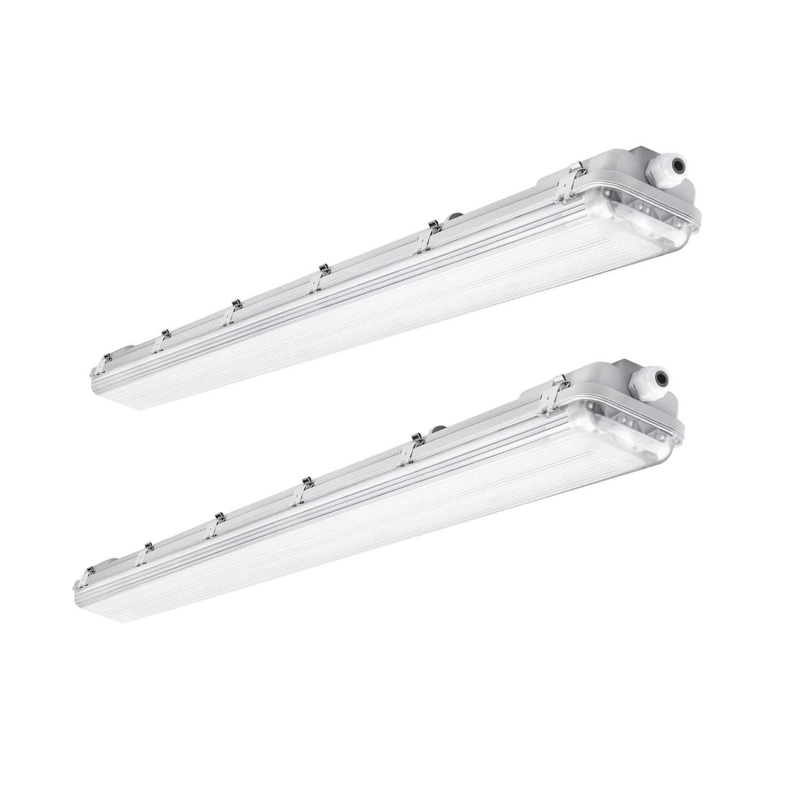 BRILLIHOOD LED 4Ft Vapor Proof Light Fixtures, 48W, 4200LM, 6000K Bright White, Clear Cover, IP65 Waterproof Vapor Tight Lights for Garage, Car Wash, Walk in Freezer, Indoor Outdoor Lighting, 2-Pack