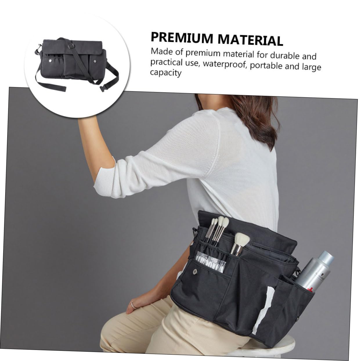 Borsa Porta Trucchi da Viaggio in Tela Nera, Organizer per Pennelli con Cintura, Portatile e Comoda, Pratica per Utilizzo Quotidiano