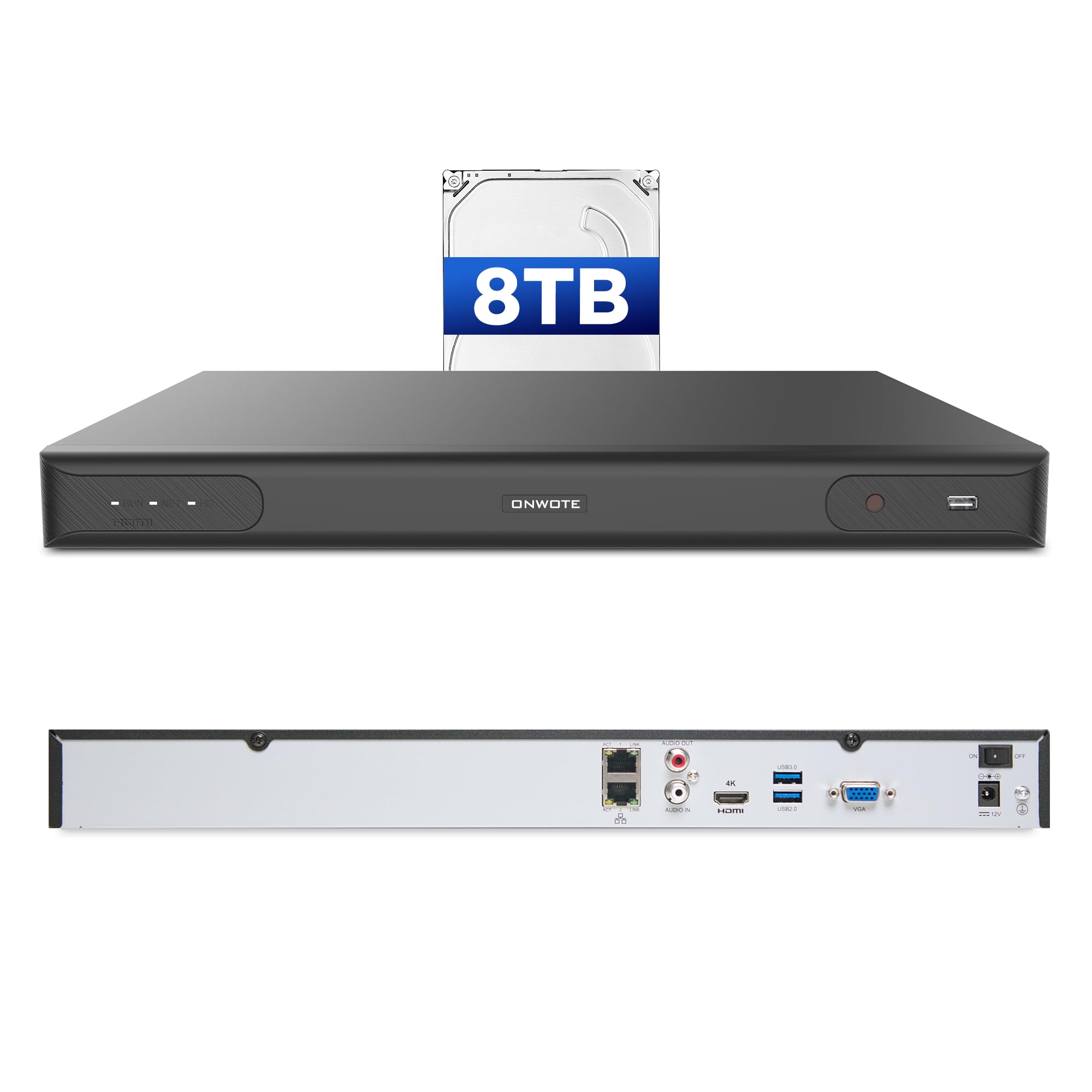 ONWOTE 6K 12MP 32 Channel NVR with 8TB HDD, Smart ACU Search, 4 SATA Support 40TB, Only Work with ONWOTE 12MP/ 4K 8MP/ 6MP/ 5MP PoE IP Cameras, 32CH