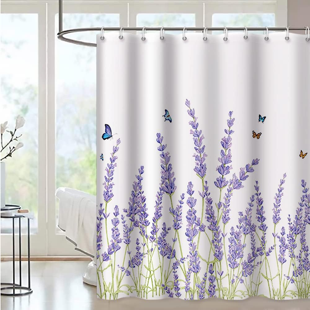 Yeele Lavender Shower Curtains, Nature Floral Curtains