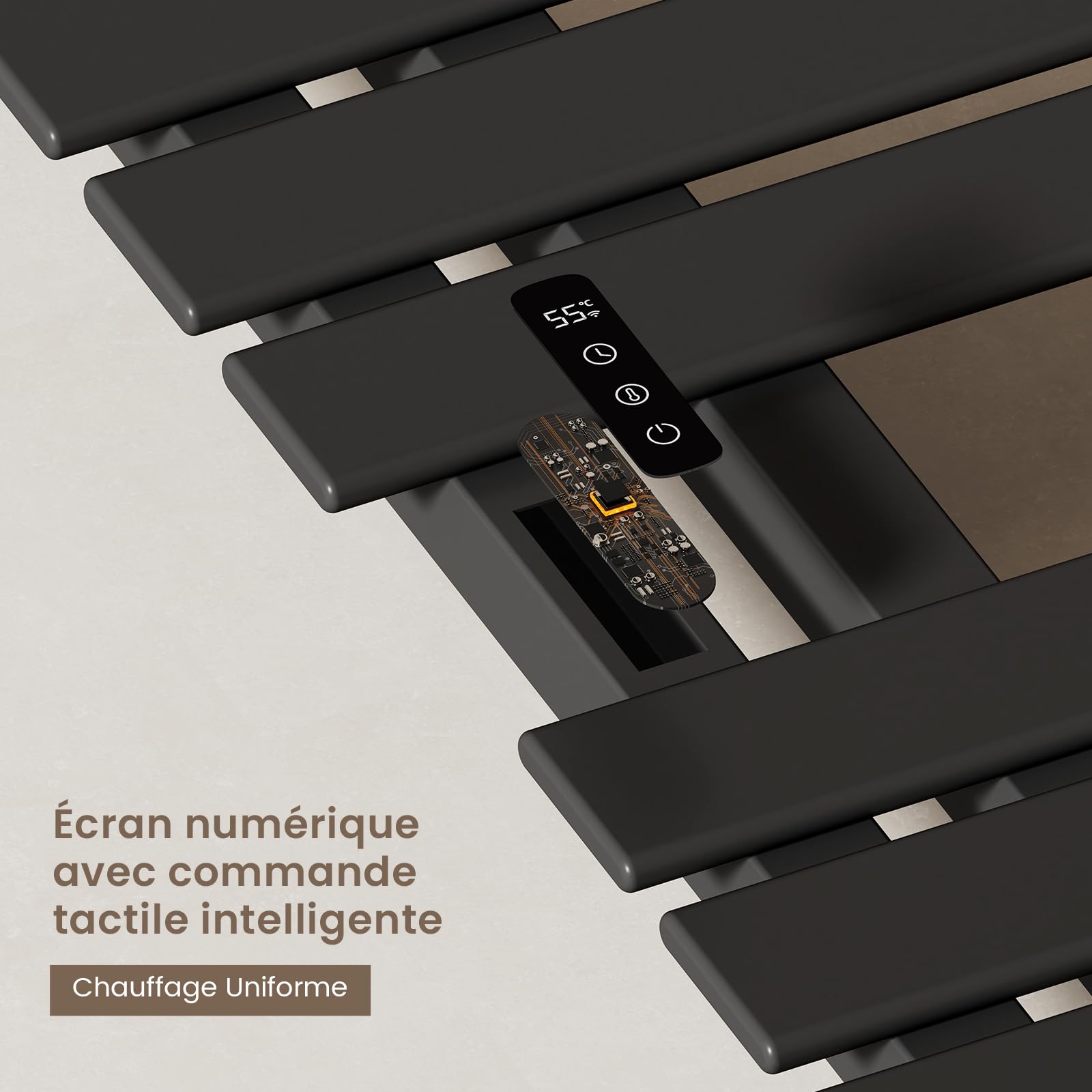 EMKE Sèche-Serviettes Électrique, 850x400mm, 230W, Noir Mat, Côté Gauche | Porte-Serviettes Chauffant,Écran Tactile, Radiateur Sèche-Serviettes Contrôle Wi-FI, Fonction Minuteur