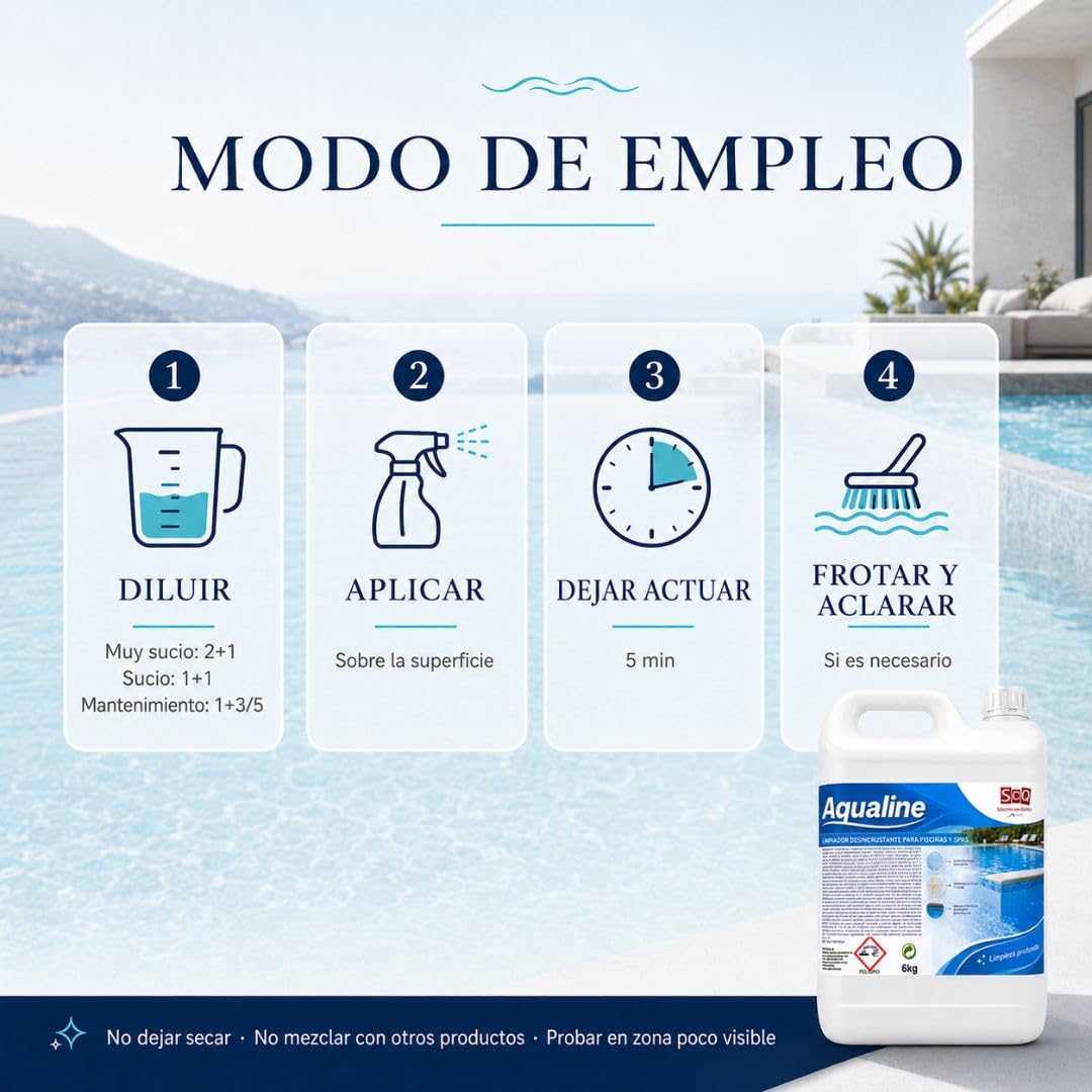 Limpiador Desincrustante Piscinas 5L – Elimina Cal, Óxido y Manchas de Cobre | Línea de Flotación, Paredes y Suelo | Apto Liner, Gresite y Fibra | Piscinas y Spas | Fórmula Concentrada