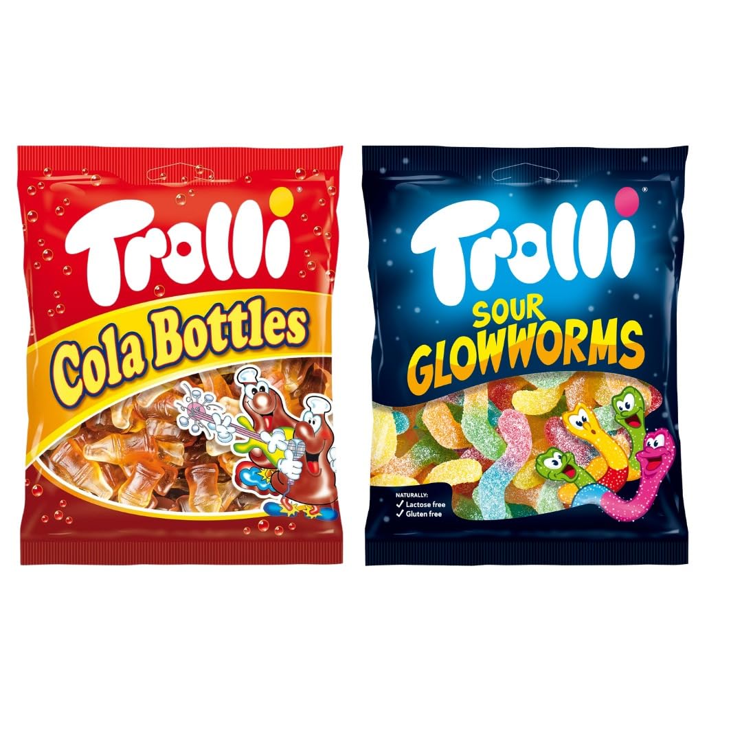 Trolli Cola Bottleand Sour Glowworms,jellycandy Gummy candy combo 100g pack of 2-image-25