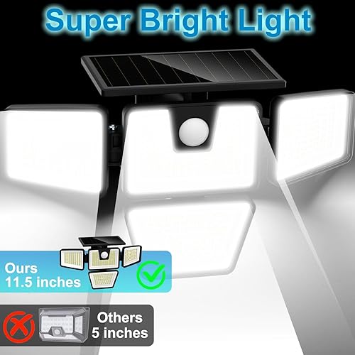 Miniatura 4 de AmeriTop Luces solares para exteriores, paquete de 2 300 luces LED de alto brillo con sensor de movimiento solar 4 cabezales ajustables, iluminación