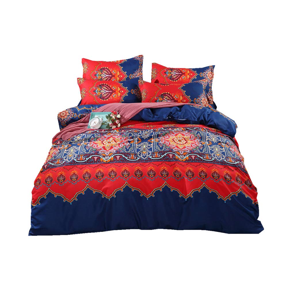 FANSU Bedding Sets Duvet Cover, 3/4pcs Elegant Lightweight Soft Flat Sheet Microfiber Bed Set Zipper Print Zip Easy Care Adults Teenagers (4pcs-220x240cm,Dark blue)