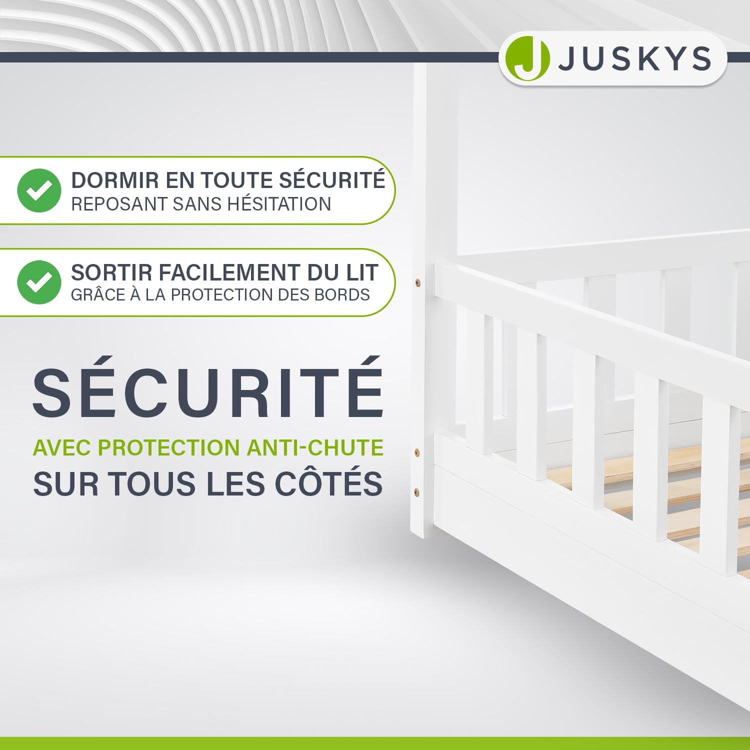 Juskys Lit Cabane Enfant Marli 80x160 cm Bois Massif Blanc avec Protection Antichute
