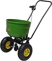 John Deere 60 lb Push Broadcast Spreader 45-0566-JD - 11,000 sq ft Coverage, Rust-Proof Poly Hopper, Pneumatic Tires
