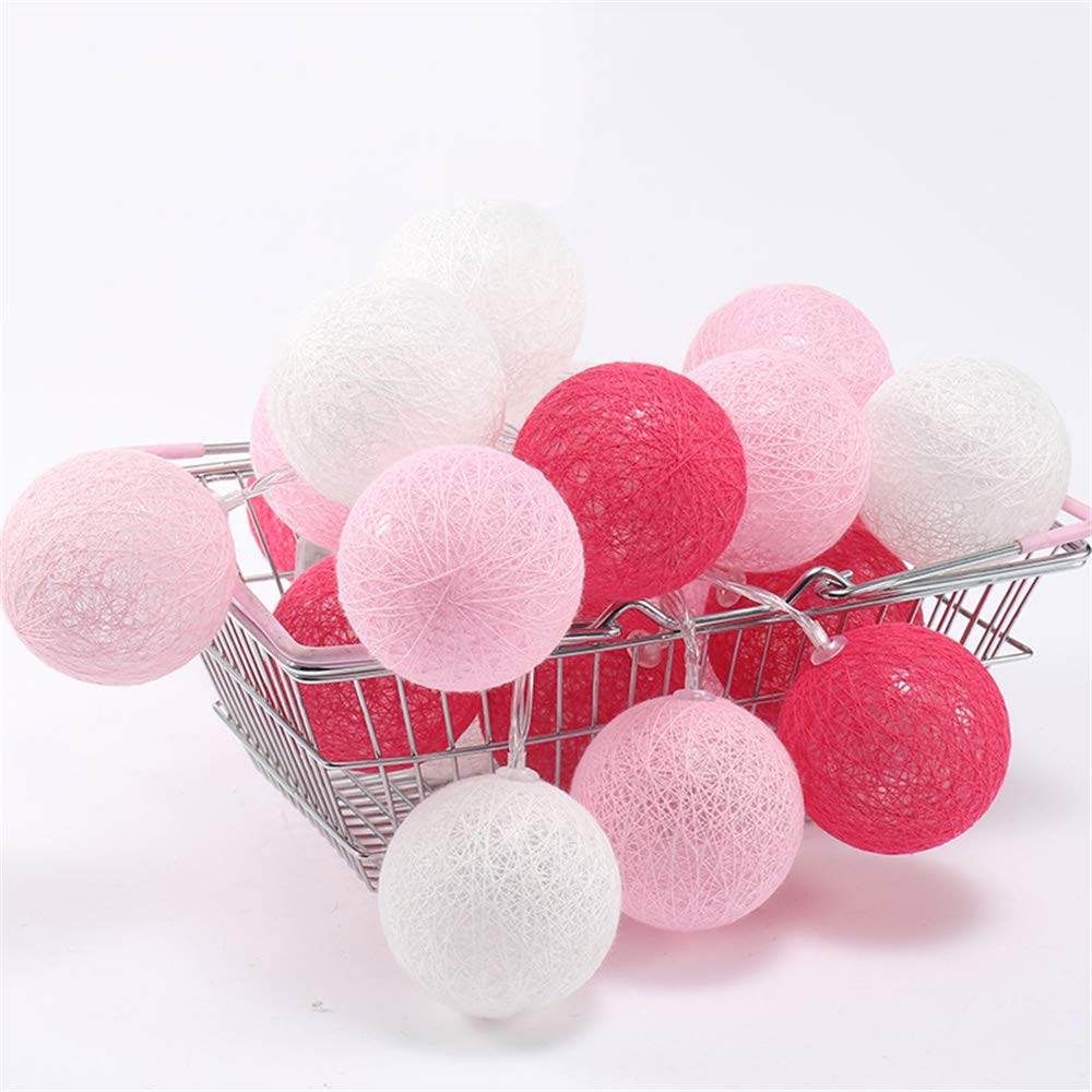 Cotton Ball LED Fairy Lights, Treer Upgraded Indoor Decoration Battery Powered 8 Mode Warm White String Night Light Enough to Decor Party/Indoor/Wedding/Festival (Rose Red,5m/50LED)