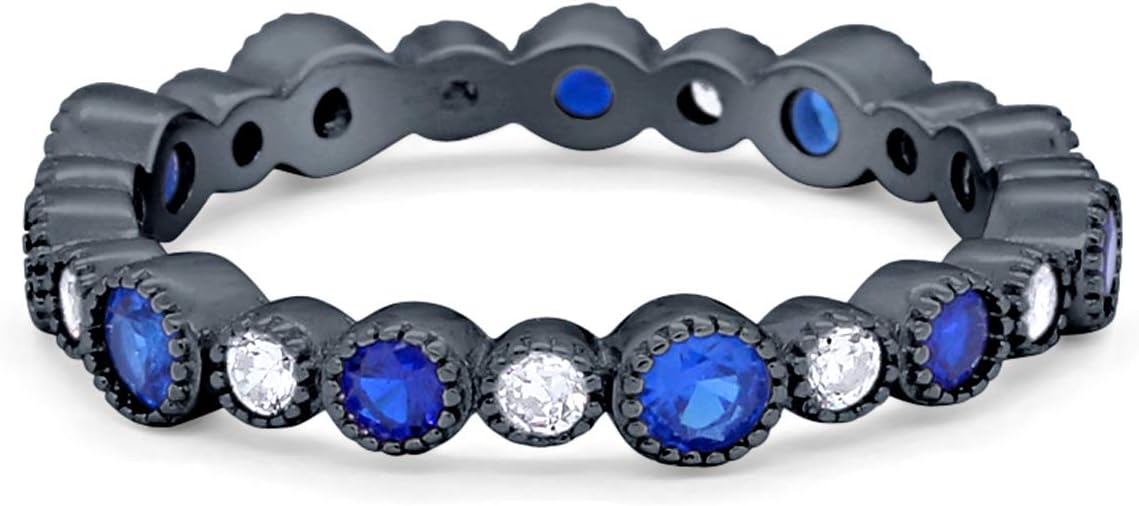 Blue Apple Co. 4mm Art Deco Antique Style Full Eternity Wedding Band Ring Round Cubic Zirconia 925 Sterling Silver Choose Color