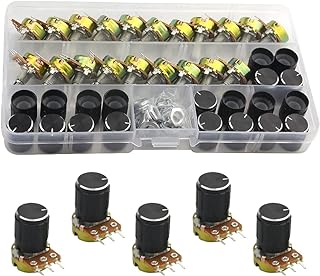 WMYCONGCONG 20 PCS B10K 10K Ohm Knurled Shaft Linear Rotary Taper Potentiometer with Black Knob(WH148) Kit