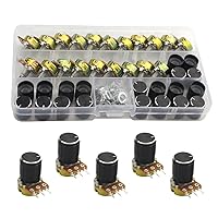 Vista 1 de WMYCONGCONG 20 PCS B10K 10K Ohm eje moleteado lineal rotatorio potenciómetro cónico con perilla negra (WH148) Kit