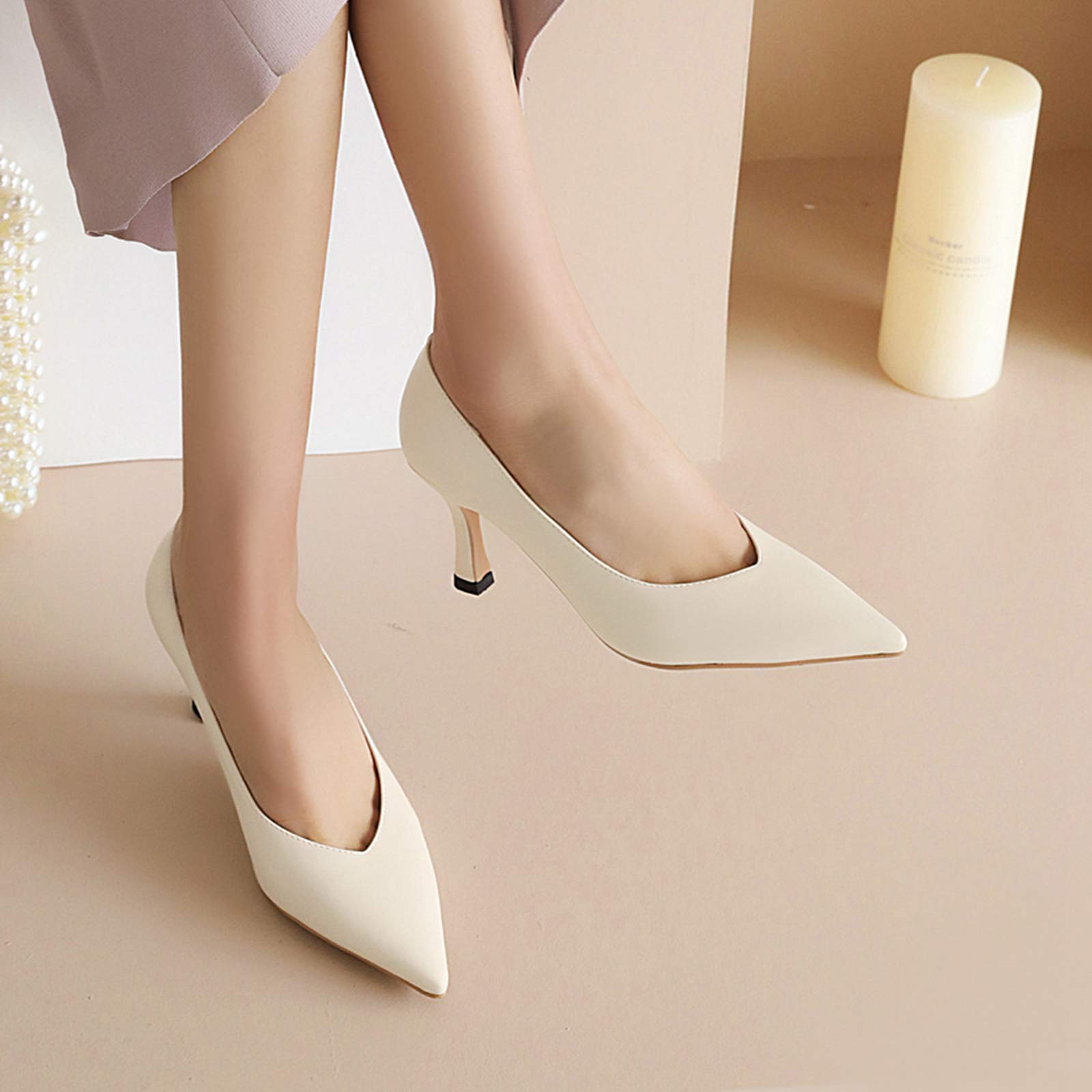 CUTEHEELS Obuwie Damskie, Damskie buty ze szpiczastym obcasem, eleganckie buty do garnituru, beżowy - 46 EU