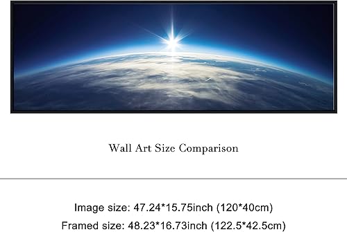 Miniatura 5 de Pyradecor Lienzo de paisaje moderno con marco negro, gran universo azul, tierra, arte de pared, imágenes espaciales, obras de arte para sala de