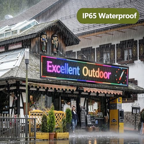 Image of 115 x 14 Inch P10 Outdoor LED Sign, Full Color Programmable LED Message Board with WiFi Control, IP65 Waterproof Scrolling Display for Storefront, Church, Restaurant and Business