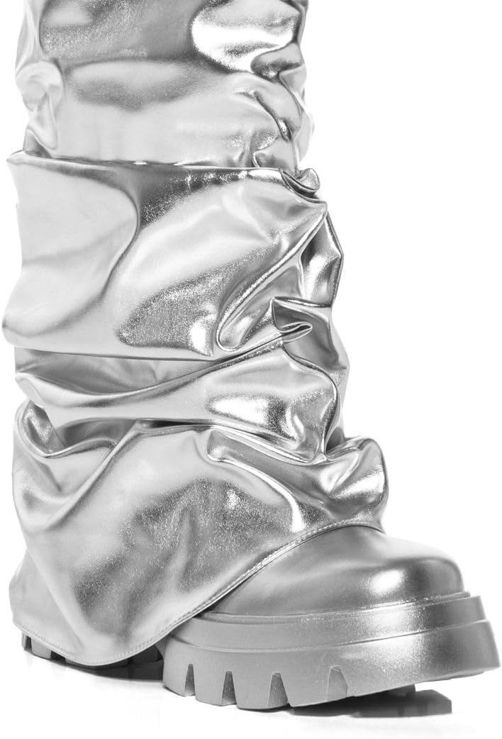 sexytag Women's Metallic Boots Slouchy Foldover Platform Round Toe Western... - Picture 40 of 61