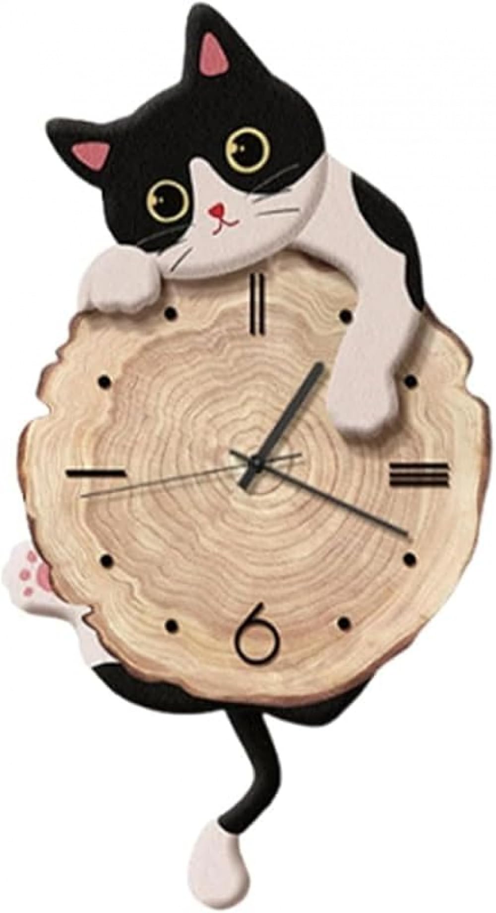 CokBlu Maneki Neko Cat Pendulum Wall Clock 11.8in Silent Sweep Black
