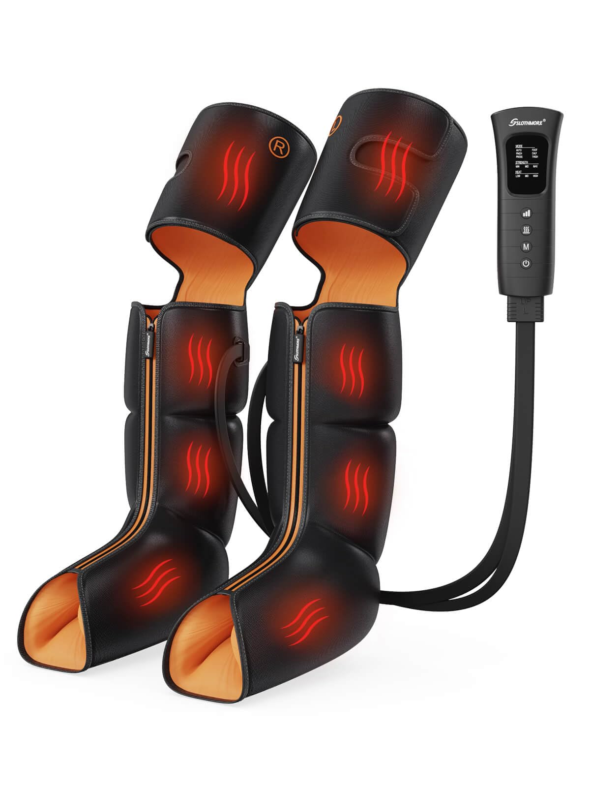 Massaggiatore per gambe con calore e compressione d'aria, massaggio per polpacci e cosce per circolazione e sollievo dal dolore, dispositivo di compressione sequenziale per gambe gonfie, 3 intensità 6