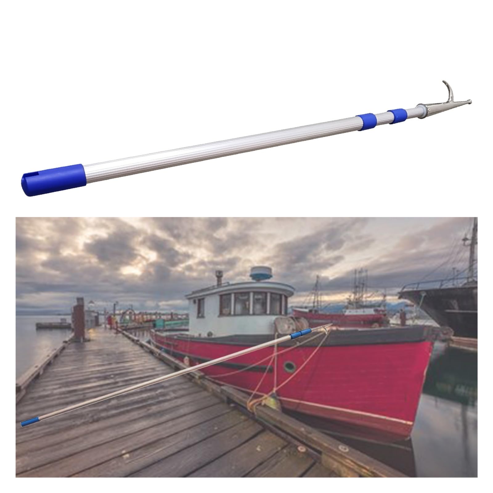 Palo di Salvataggio, Robusto Gancio telescopico per ormeggio, palo di Salvataggio Portatile per Navi e zattere di Salvataggio, Asta di ormeggio Essenziale per Esterni, Regolabile da 6 m a 1,