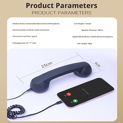 Miniatura 5 de Teléfono retro con cable tipo C para iPhone, 2026 nuevo receptor de mango fijo con control de volumen, teléfono retro de diseño exclusivo para