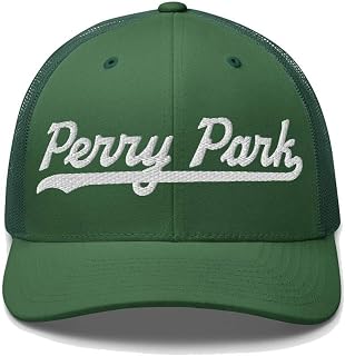 Perry Park Hat Perry Park Trucker Hat Baseball Script Embroidered Cap Vintage Sports Mesh Swoosh Gift Souvenir Headwear CO
