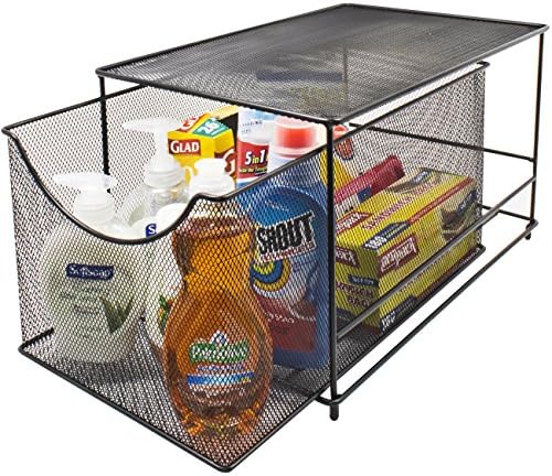 Sorbus® Cabinet Organizer Drawers— Mesh Storage Organizer with Pull Out Drawers—Ideal for Countertop, Cabinet, Pantry, Under the Sink, Desktop and More (Black Bottom Drawer)
