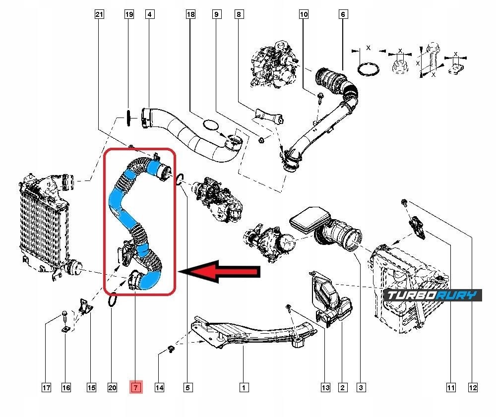 Manguera Turbo Intercooler de repuesto - Para NISSAN QASHQAI I, Para NISSAN QASHQAI II, Para RENAULT KADJAR - Número OE 14460HX40B