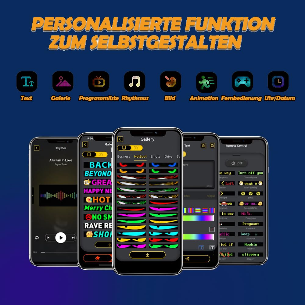 Großes LED-Auge für LKW (59x12cm) - Flexible, programmierbare LED-Anzeige - Fernbedienung & Bluetooth für Lauftext & Muster - Ideal für dynamische Werbung
