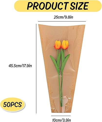 Miniatura 2 de Whaline 50 bolsas de envoltura de flores para el día de la madre, papel kraft floral, bolsas de embalaje florales para ramo de flores transparentes