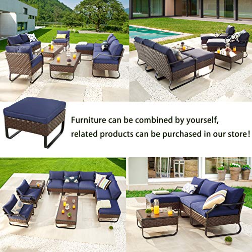 Lokatse Home 2 Pieces Patio Ottoman For Garden Yard Deck Poolside, Blue #TOP6