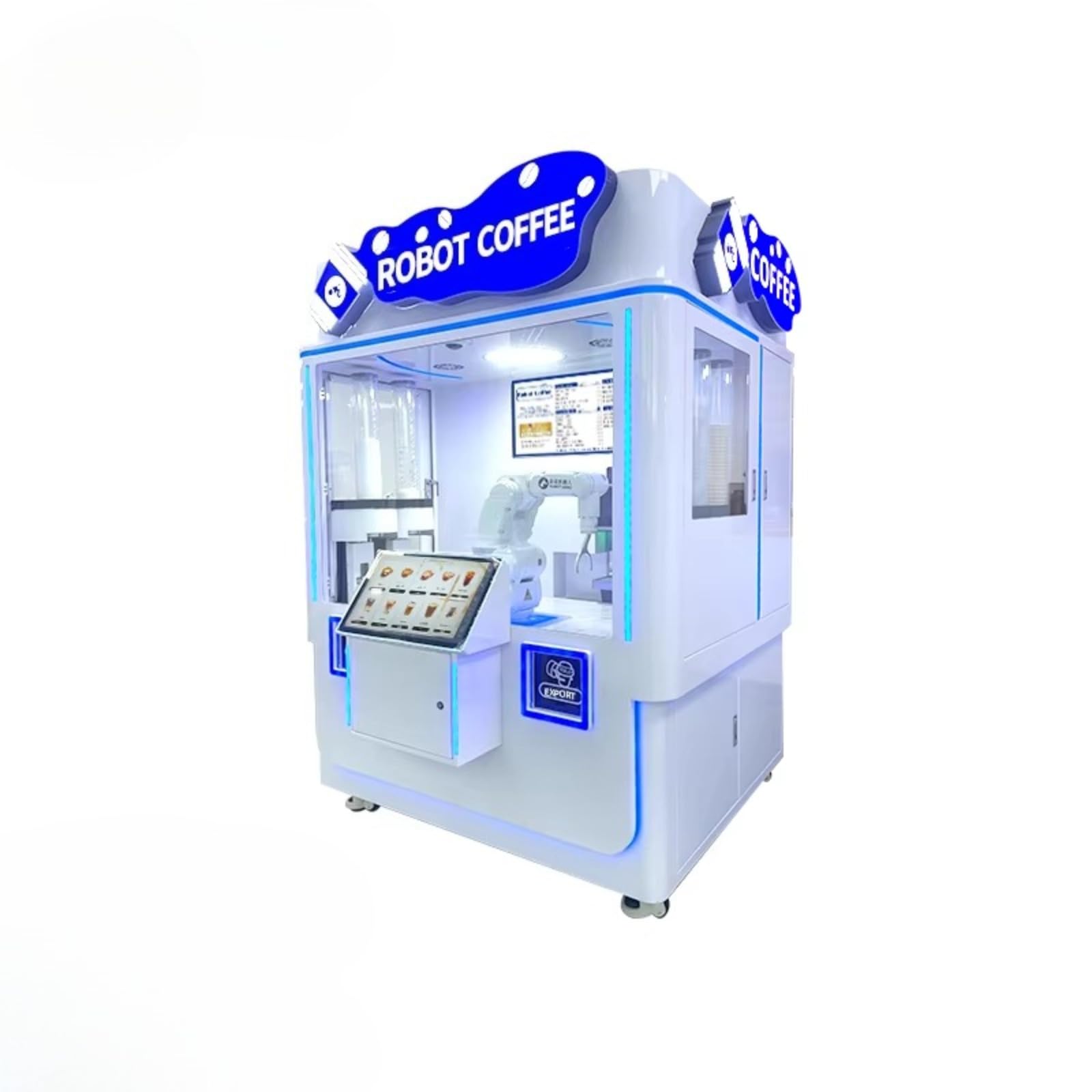 Coffee Robot Machine with Robot Arm Intelligent Coffee Brewing System with Touch Screen Ordering and Contactless Payment for