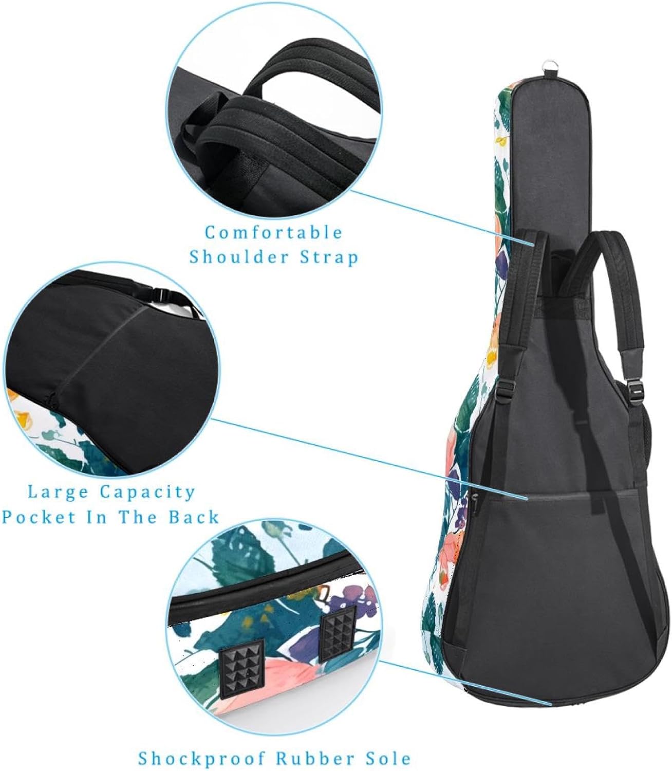 40 41 42 Inch Guitar Bags, Waterproof Padded Acoustic Guitar Case Backpack with Adjustable Shoulder Strap & Pockets, Sunflowers Seamless Pattern