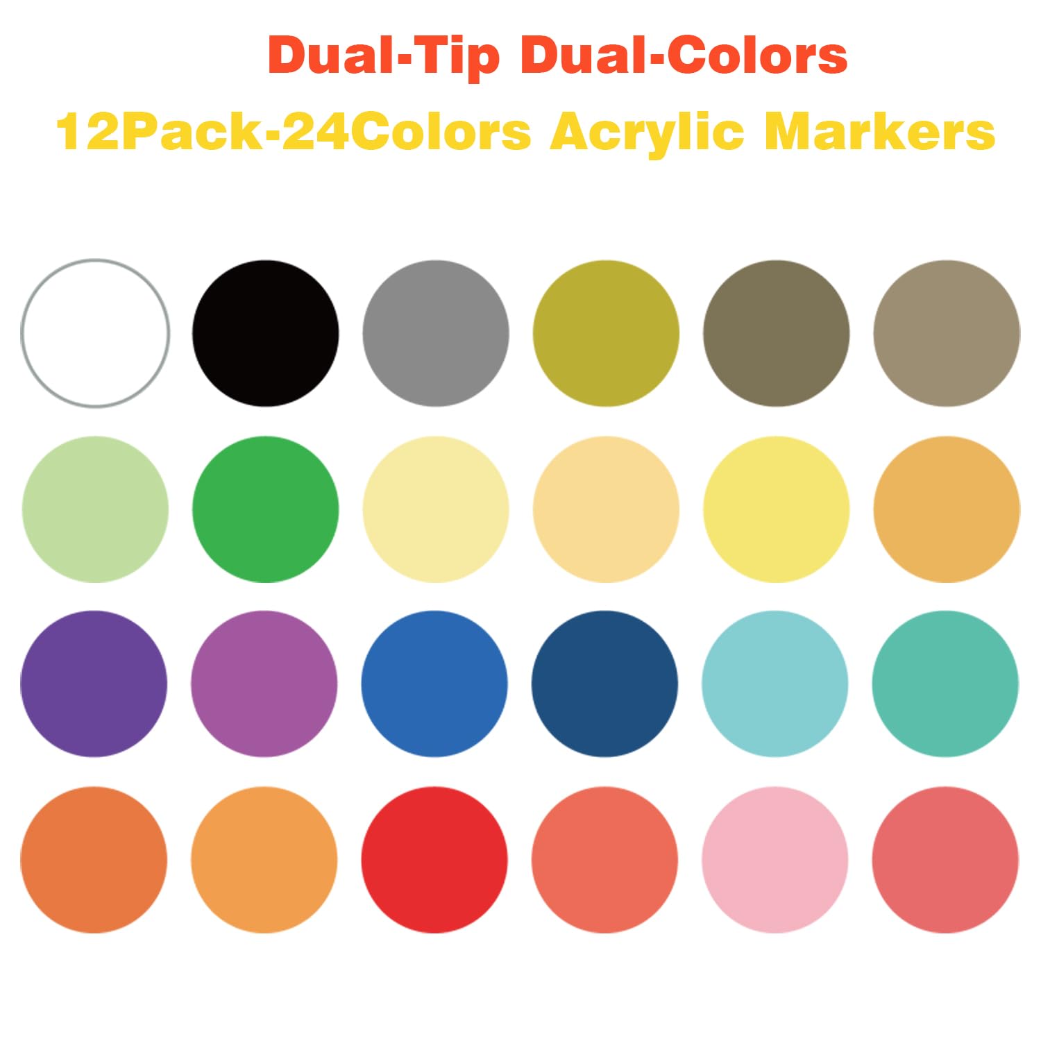 Patamiyar Pennarelli Acrilici Indelebili per Pietre, 24 Colori/12 Pcs Pennarelli a Vernice Acrilica, Matite Acriliche per Pietre, Pennarelli Vernice Acrilico per Legno Vetro Tela Carta Ceramica DIY