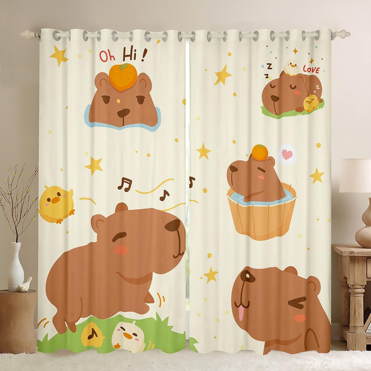 Homemissing Capybara Stuffed Animal Window Dreapes Capybaras Curtains for Bedroom Living Room Kids Women Men Animals Lovers Blackout Curtains(30%-50%) Capybara Gifts Window Treatments W52*L90