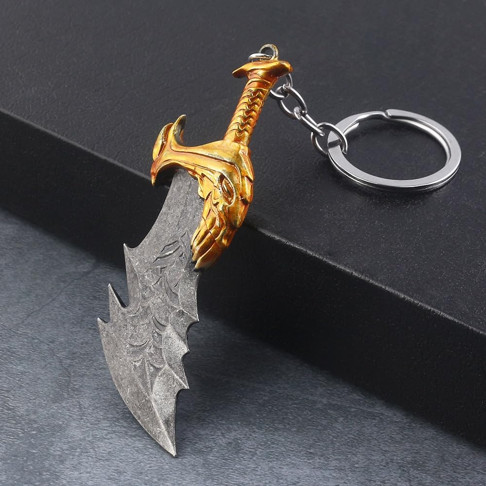 God of War Kratos Kaos Bıçakları Uyumlu Anahtarlık, Altın Renkli Metal Oyun Temalı Koleksiyon Aksesu