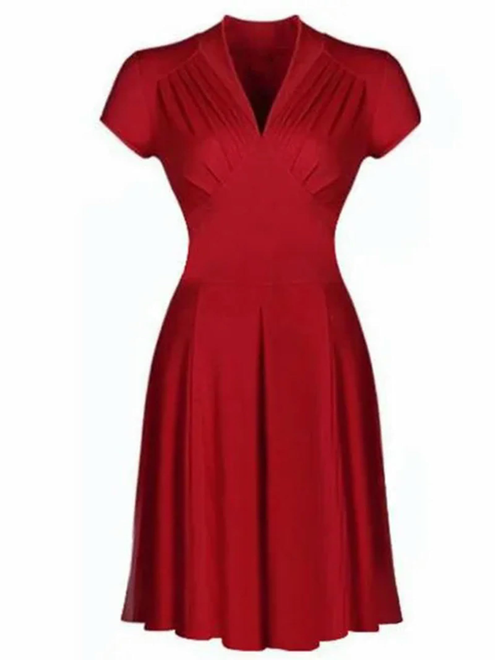 Robe d'été décontractée style tunique courte col en V rouge XL pour la plage
