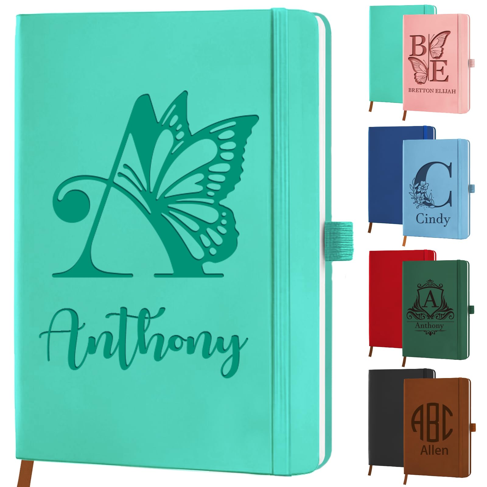 SIMIEEK Personalised Leather Notebook Custom Initial Letter Monogrammed Journal with Engraved Name Text Logo, Customised Birthday Office Business Gifts for Women Men Students Teacher
