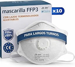 10 Mascarillas Homologadas de Certificación CE, Mascarilla FFP3 con Válvula de 5 Capas, Máscara Contra de Polvo y Partículas, Mascarilla de Protección Personal con Filtros de Calidad BFE≥99, 10 Piezas