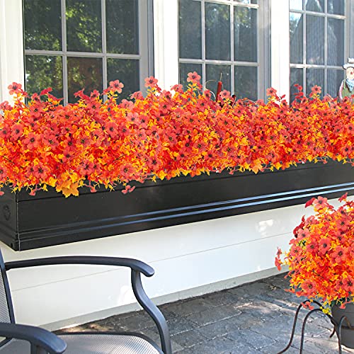 Grunyia 10 Bundles Artificial Fall Flowers Outdoor Uv Resistant Fake Flowers No Fade Faux Plants Garden Porch Window Box Decorating #TOP2