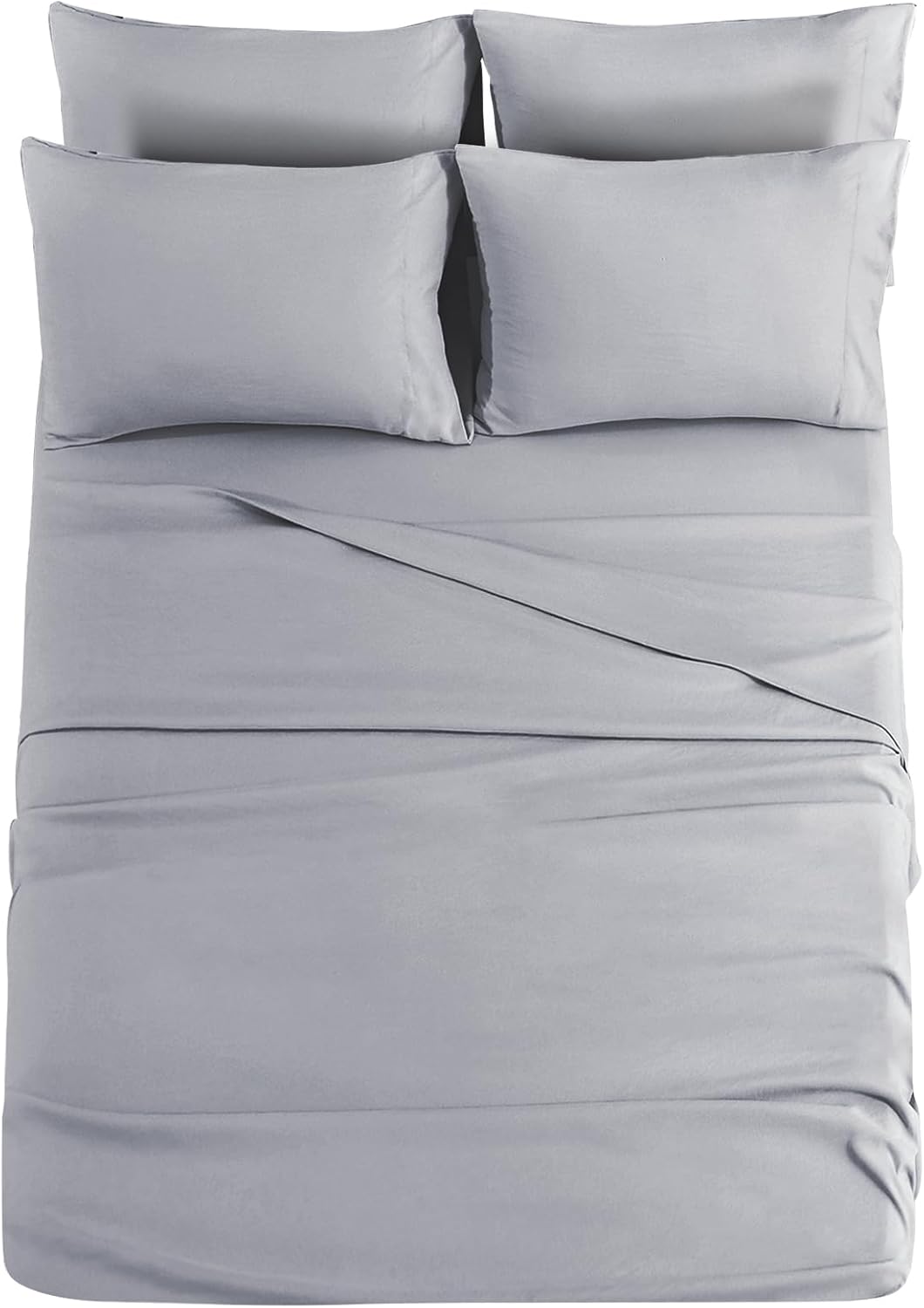 JOLLYVOGUE 6PC Light Grey Full Size Sheet Set, Bed Sheets