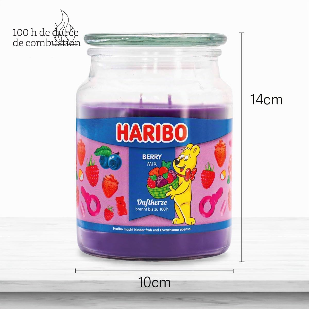 Haribo Bougie parfumée Berry Mix, bougie en verre, parfum de baies 100h 510g