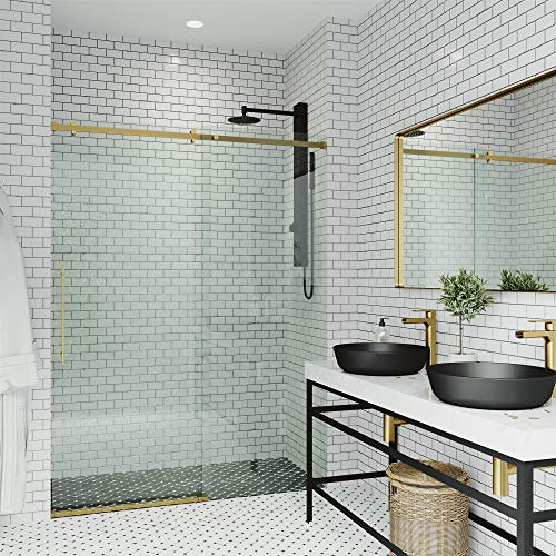 Vigo Adjustable 56-60 In. W X 78.75 In. H Luca Frameless Sliding Rectangle Shower Door With Clear Tempered Glass And St. Steel Hardware In Matte Gold Finish With Reversible Handle - Vg6043Mgcl6074 #TOP3