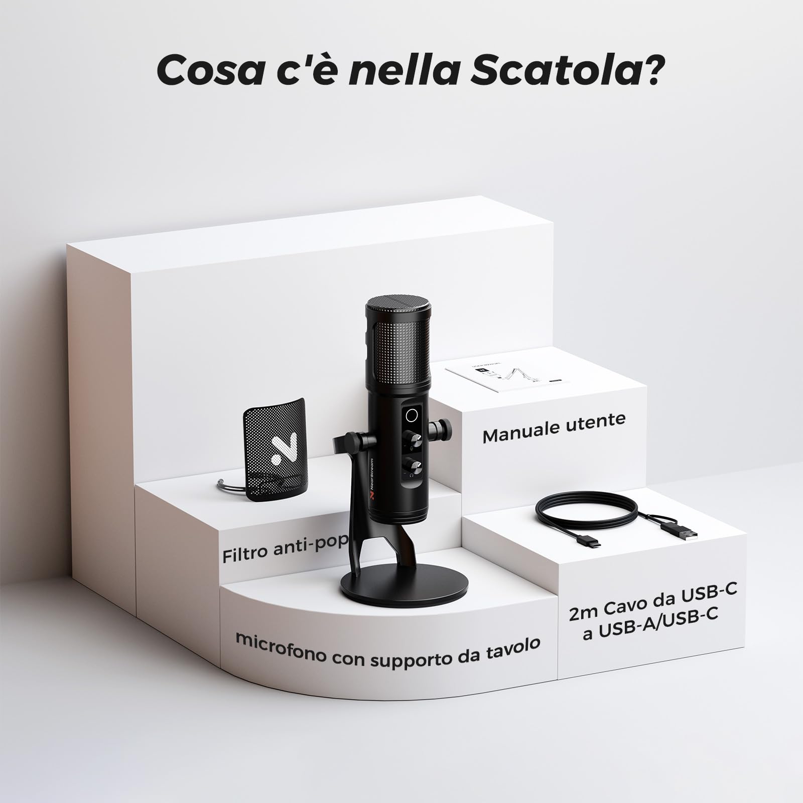 NearStream Microfono USB a Condensatore Professionali Vengono Utilizzati per Catturare Audio di Alta Qualità,Microfono Gaming con Cancellazione del Rumore/Led RGB/Muto/Guadagno/Filtro Anti Pop,AM35U
