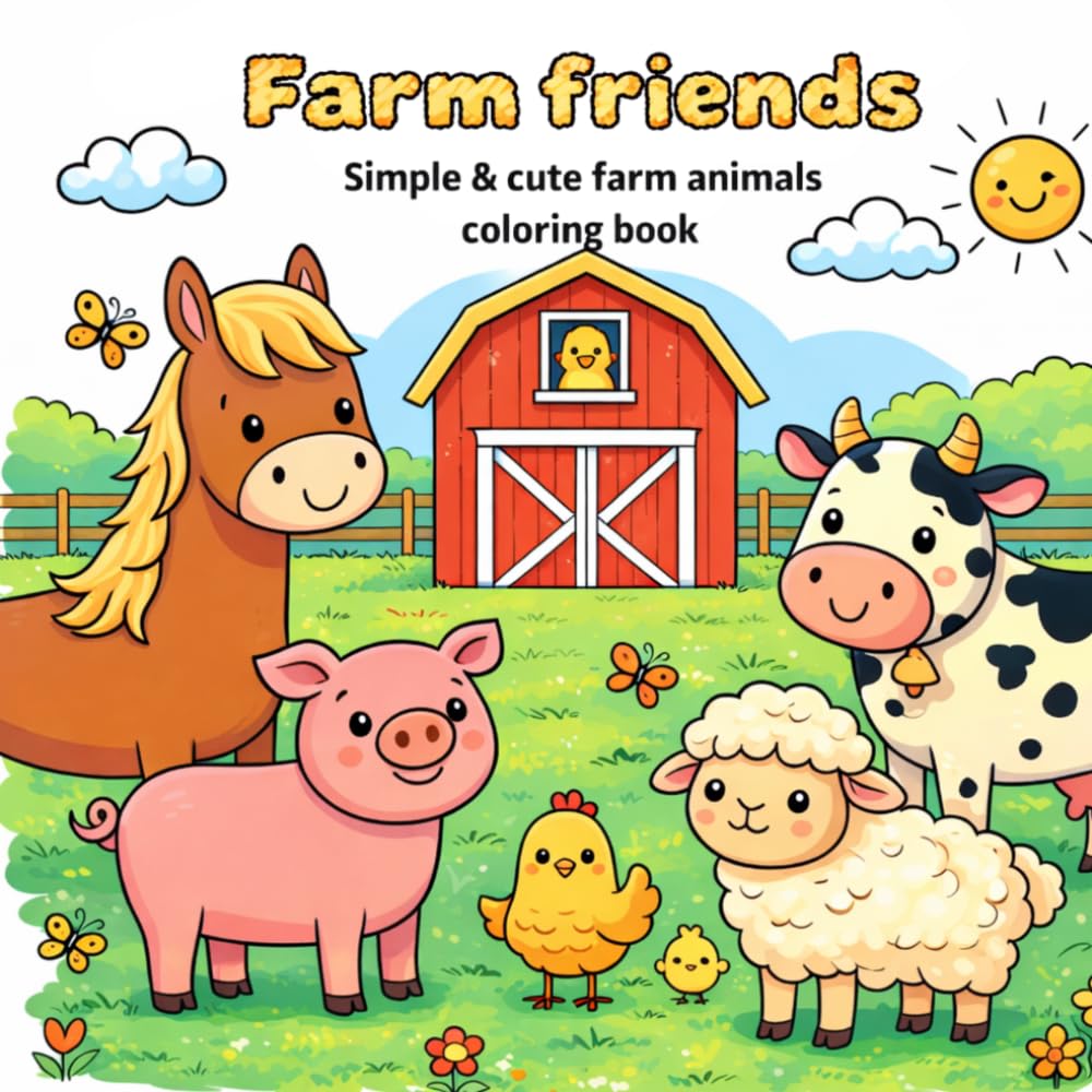Farm Friends: Simple & cute farm animals coloring book