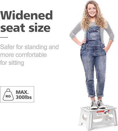 Miniatura 13 de ACSTEP Taburete plegable de 15 pulgadas, extra ancho, 9 pulgadas de altura, resistente, más seguro y cómodo, antideslizante, plegable para niños y