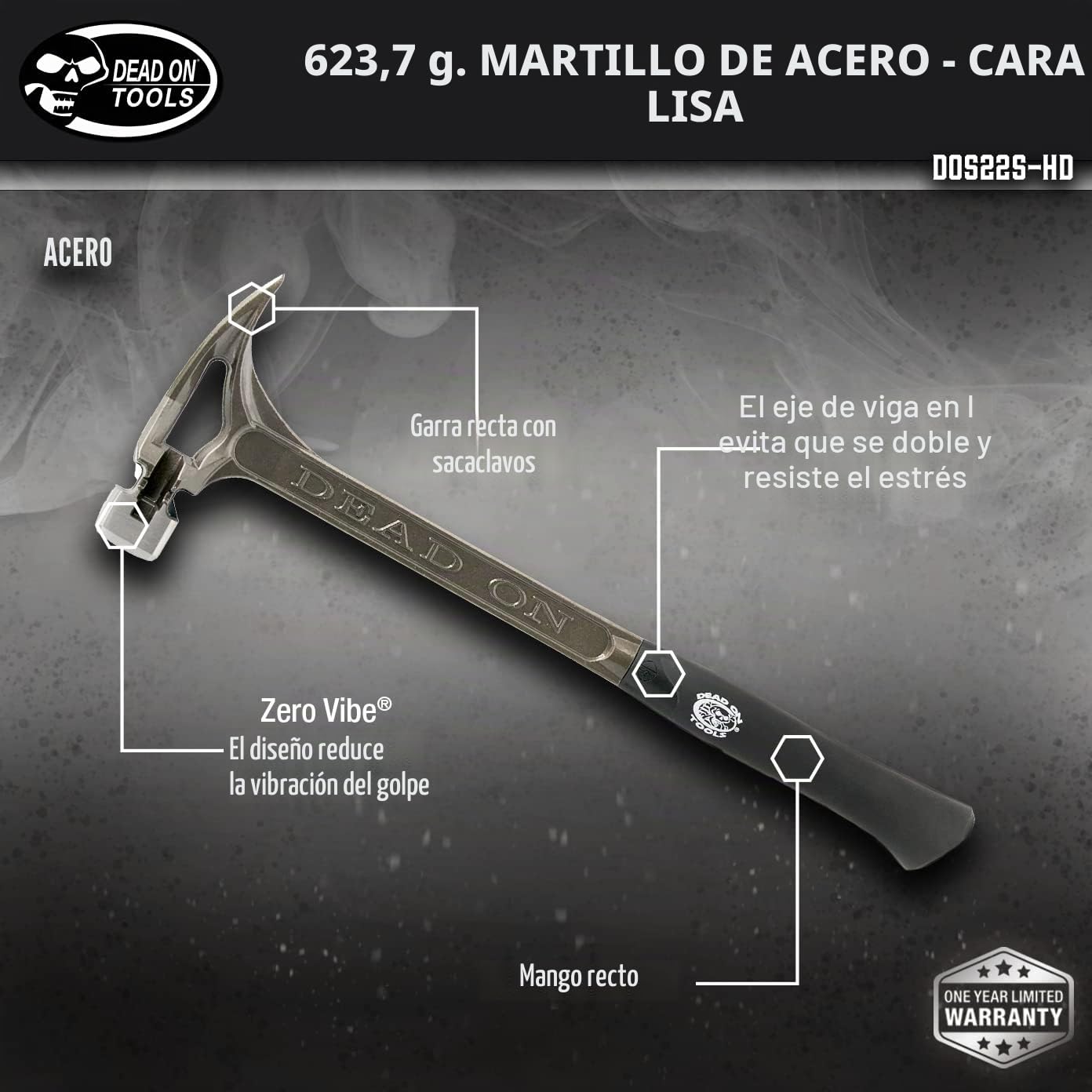 Dead On DOS22S - Martillo de acero de cara lisa de 18 pulgadas, color plateado